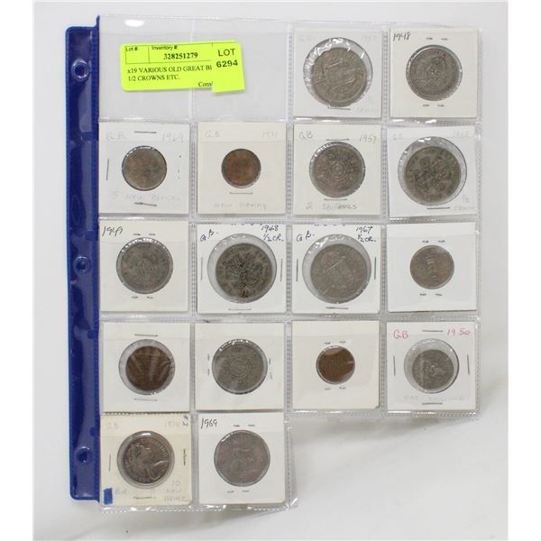 x19 VARIOUS OLD GREAT BRITAIN 1/2 CROWNS ETC.
