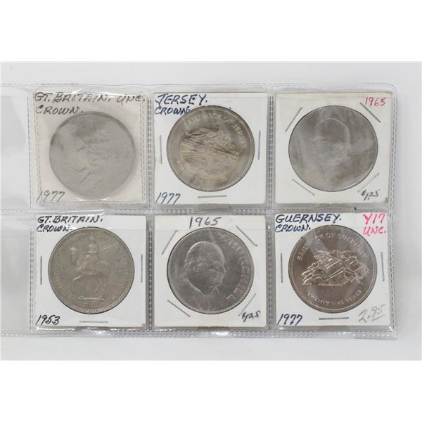MISC. COLLECTION OF 6 GREAT BRITAIN CROWNS UNC.