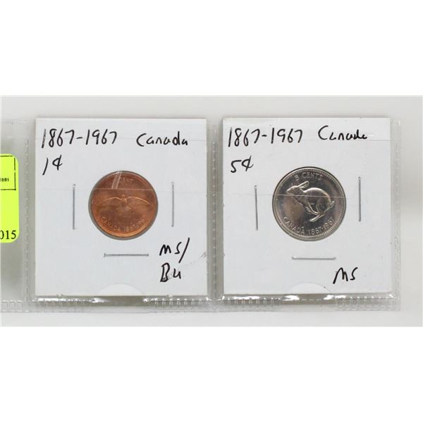 1867-1967 CANTENNIAL CANADA 1 CENT COINS