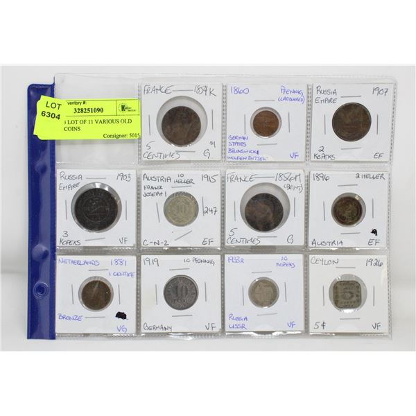 1854-1933 LOT OF 11 VARIOUS OLD WORLD COINS