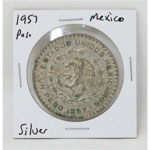 1957 SILVER MEXICO 1 PESO COIN