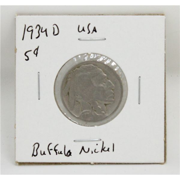 1934 D USA BUFFALO NICKEL COIN, CIRCULATED