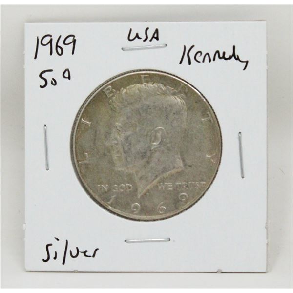 1969 SILVER USA KENNEDY HALF DOLLAR COIN