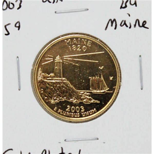 2003 GOLD PLATED USA MAINE 25 CENTS COIN