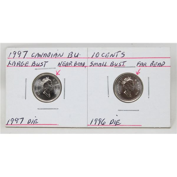 1997 CANADA 10c VARIETIES x2 UNCIRCULATED