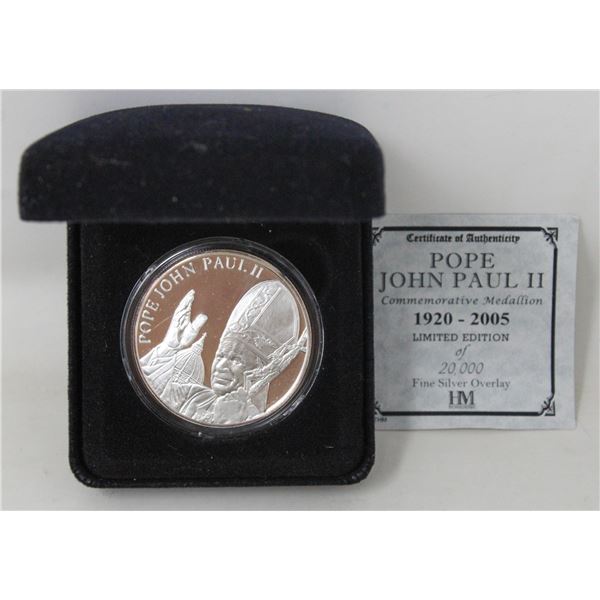 1920-2005 FINE SILVER OVERLAY POPE JOHN PAUL II