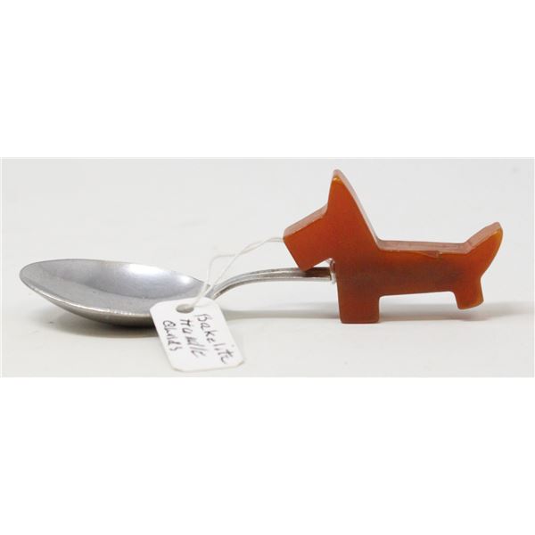 VINTAGE BABY SPOON WITH DOG BAKELITE HANDLE