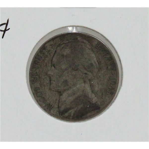 1945 P SILVER WWII USA 5 CENTS COIN, CIRCULATED
