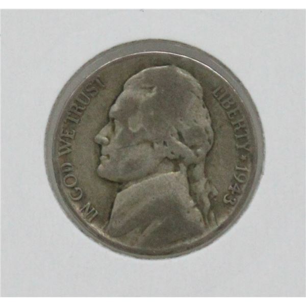 1943 P SILVER WWII USA 5 CENTS COIN, CIRCULATED