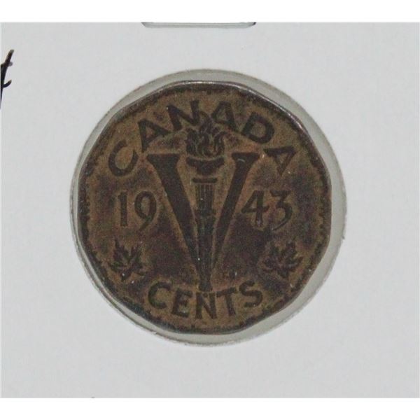 1943 CANADA WWII TOMBAC VICTORY 5 CENTS COIN
