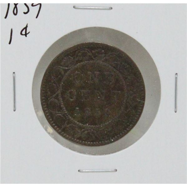 1859 OLD CANADA LARGE ONE CENT COIN, CIRCULATED