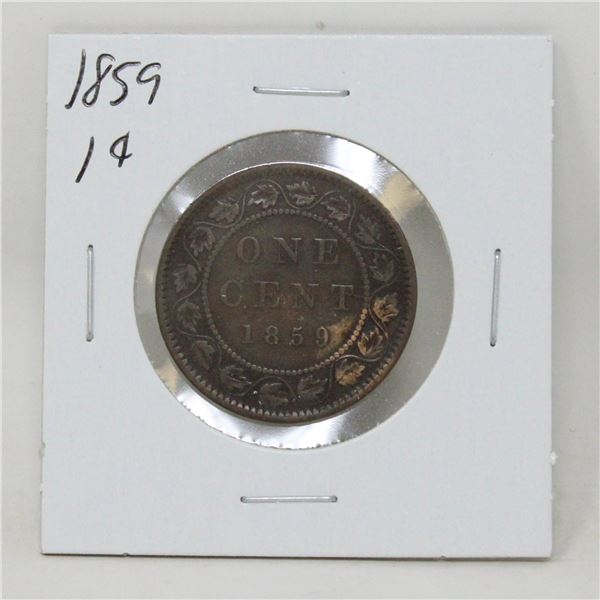 1859 OLD CANADA LARGE ONE CENT COIN, CIRCULATED