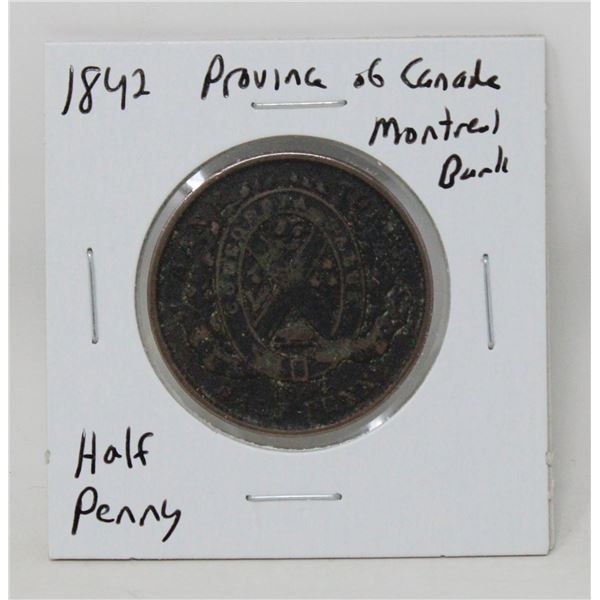 1842 CANADA BANK OF MONTREAL 1/2 PENNY TOKEN