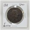 Image 1 : 1868 SPAIN QUEEN ISABELLA 5 CENTIMES COIN