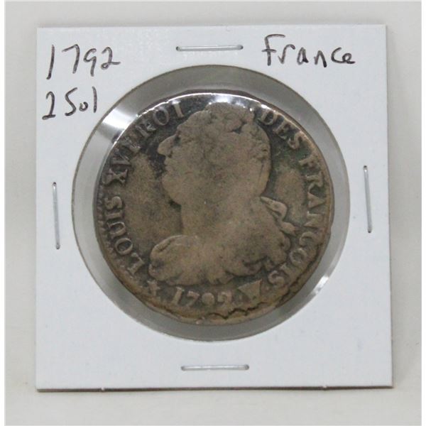 1792 LARGE HEAVY FRANCE 2 SOL COIN