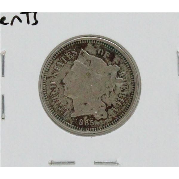 1865 OLD USA 3 CENTS COIN