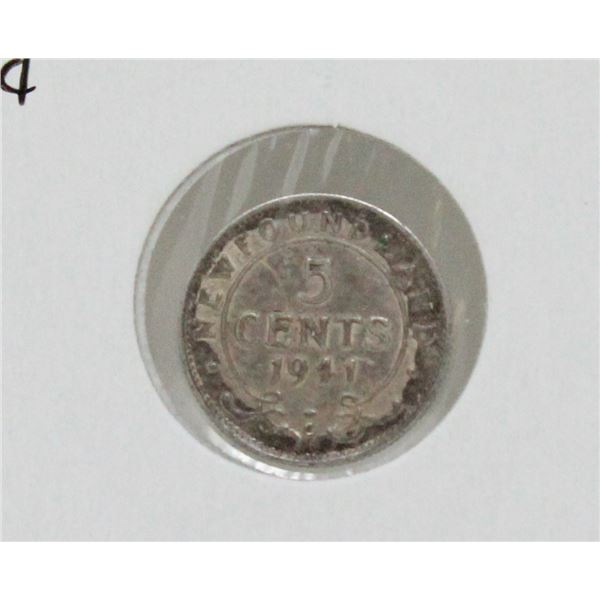 1941 SILVER NEWFOUNDLAND 5 CENTS COIN