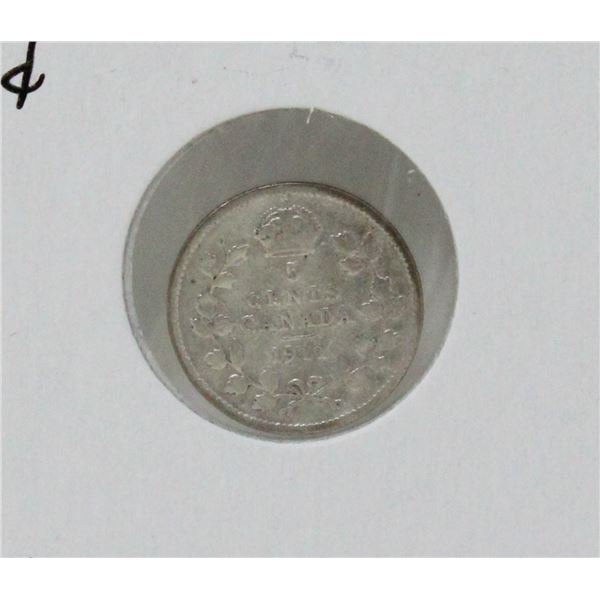 1911 SILVER CANADA 5 CENTS COIN
