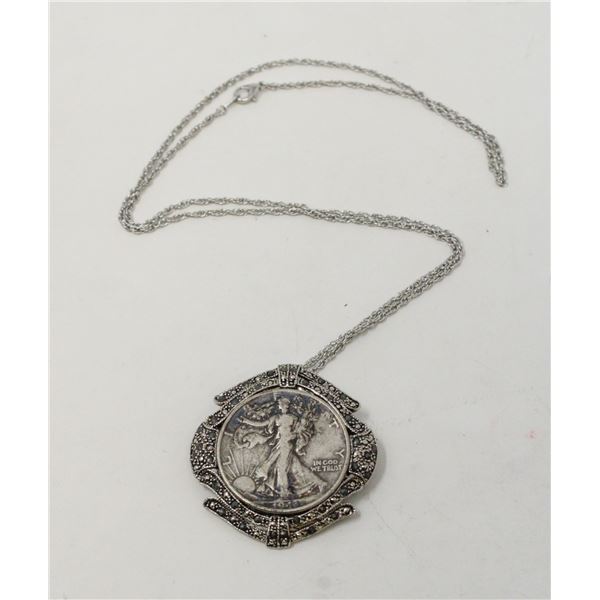 1943 SILVER USA WALKING HALF DOLLAR COIN PENDANT