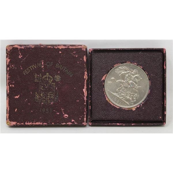 1951 OLD GREAT BRITAIN 1 CROWN COIN IN BOX, UNC.