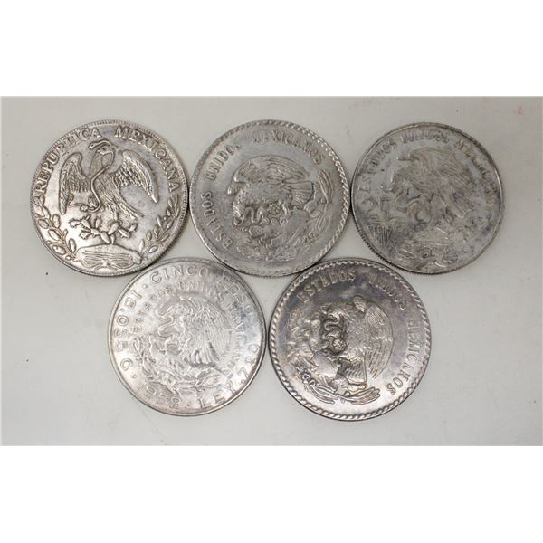 x5 VARIOUS MEXICO COLLECTORS COINS/TOKENS REPRO