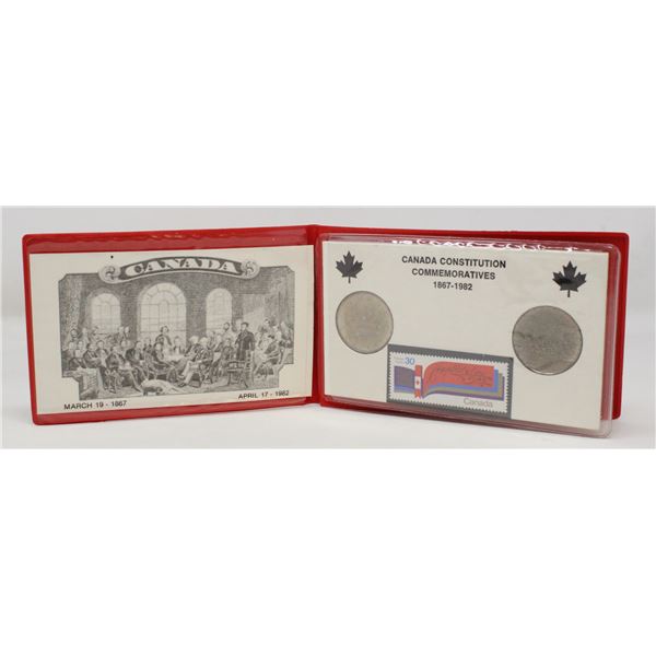 1982 CANADA LOT OF 2 VARIOUS $1 COIN SET & STAMP