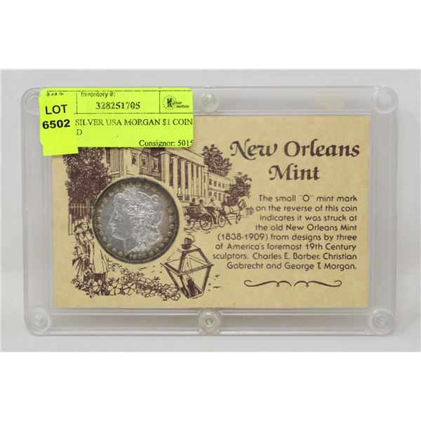 1904 O SILVER USA MORGAN $1 COIN IN CARD