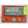Image 1 : 1867-1967 SILVER CANADA 6 COIN SET AND $1 NOTE