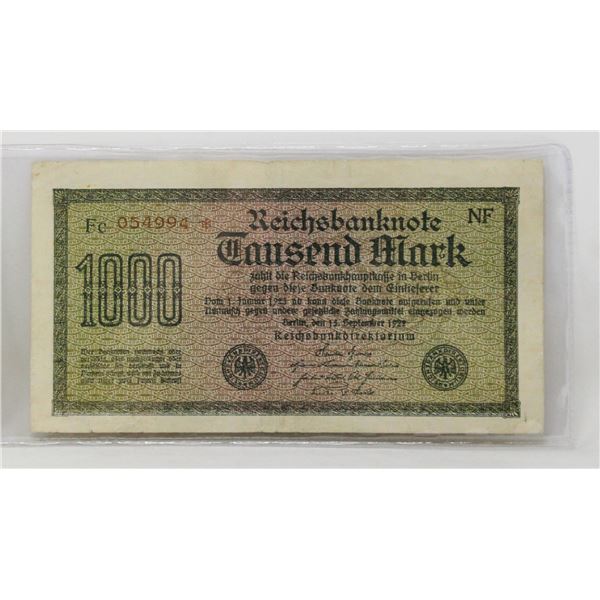 1922 POST WWI GERMANY 1000 MARKS NOTE