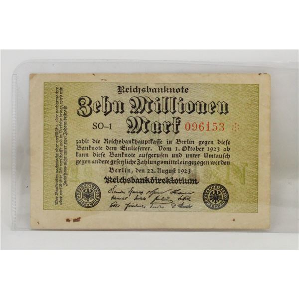 1923 POST WWI GERMANY 10 MILLION MARKS NOTE