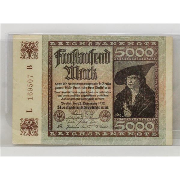 1922 POST WWI GERMANY 500 MARKS NOTE