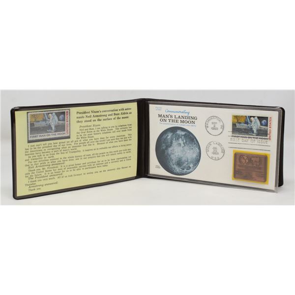 1969 USA 1RST DAY COVER STAMP & MEDAL MOON SET