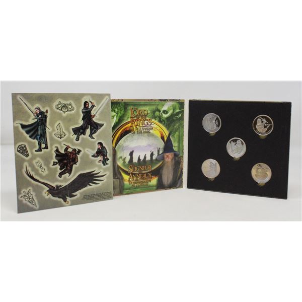 2002 LORD OF THE RINGS RCM 5 MEDAL & STICKER SET
