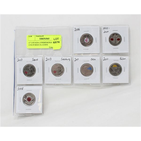 x7 CANADA COMMEMORATIVE COLOURED 25c COINS