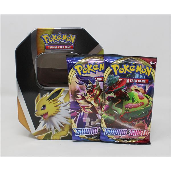 x2 POKEMON BOOSTER PACKS IN COLLECTORS TIN, NEW