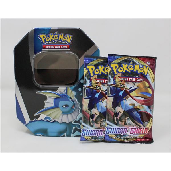 x2 POKEMON BOOSTER PACKS IN COLLECTORS TIN, NEW