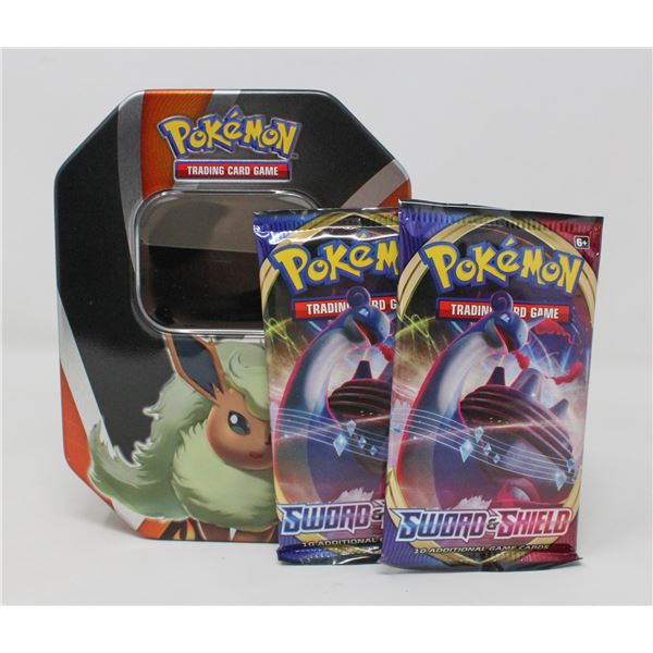x2 POKEMON BOOSTER PACKS IN COLLECTORS TIN, NEW