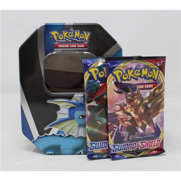 x2 POKEMON BOOSTER PACKS IN COLLECTORS TIN, NEW