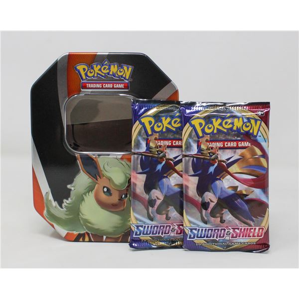 x2 POKEMON BOOSTER PACKS IN COLLECTORS TIN, NEW