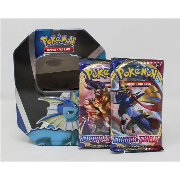 x2 POKEMON BOOSTER PACKS IN COLLECTORS TIN, NEW