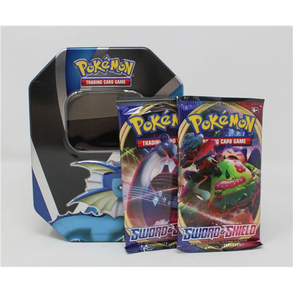 x2 POKEMON BOOSTER PACKS IN COLLECTORS TIN, NEW