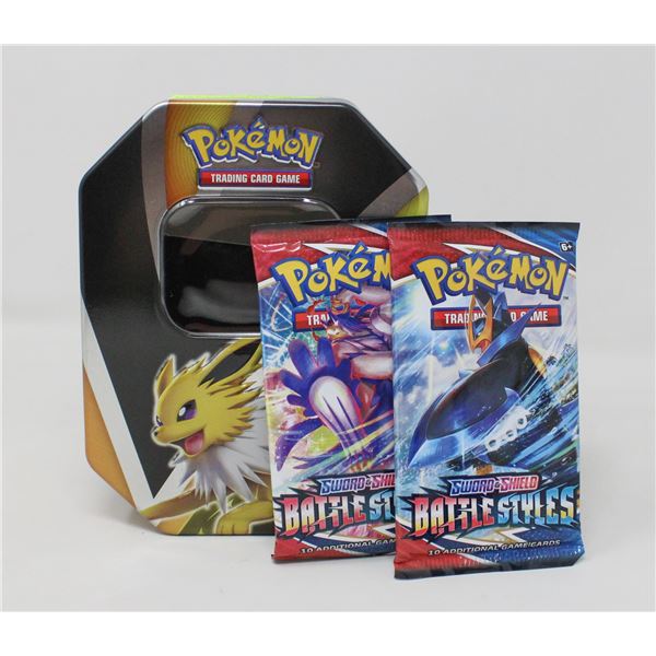 x2 POKEMON BOOSTER PACKS IN COLLECTORS TIN, NEW