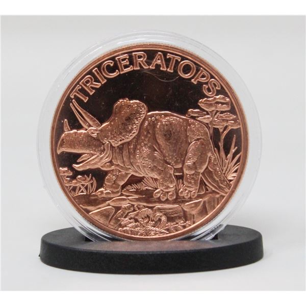 1-OZ TRICERATOPS COPPER ROUND COMES WITH