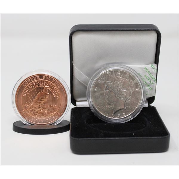 1922 SILVER PEACE DOLLAR AND PEACE DOLLAR