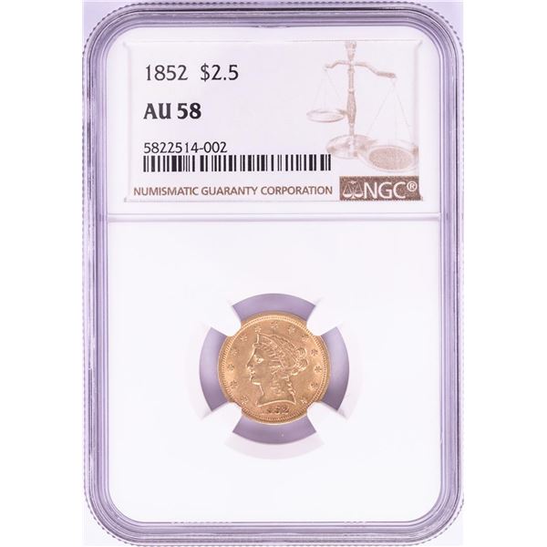 1852 $2 1/2 Liberty Head Quarter Eagle Gold Coin NGC AU58