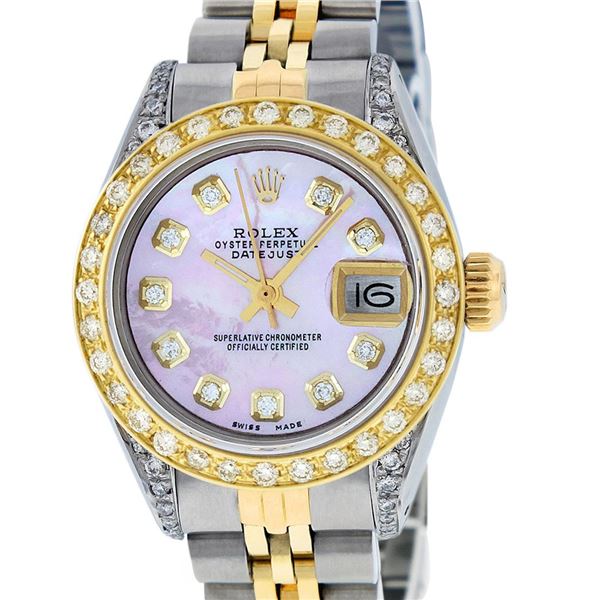 Rolex Ladies Two Tone Pink MOP Diamond Oyster Perpetual Datejust