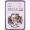 Image 1 : 1923 $1 Peace Silver Dollar Coin NGC MS62