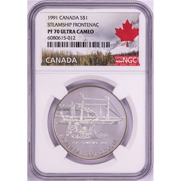 1991 $1 Proof Canada Steamship Frontenac Silver Dollar Coin NGC PF70 Ultra Cameo