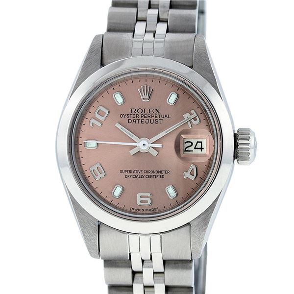 Rolex Ladies Stainless Steel Salmon Dial Datejust Wristwatch Oyster Perpetual