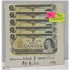 Image 1 : 5 UNCIRCULATED & CONSEQUTIVE '73 NUMBERED $ 1 BILL